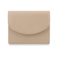 Minimalist light beige leather card holder with a semi-circular flap and fine stitching - Khaki