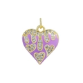 Colgante de corazón chapado en oro de 18K con esmalte morado y piedras de circonita - Violeta