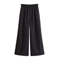 Women's casual dark grey wide leg trousers with comfortable elastic waistband - XS / Single Pants