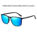 Gafas de sol polarizadas con montura azul mate, lentes de espejo azules y detalles - Montura Azul Mate Lente Espejo Azul