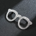Fashionable silver-toned eyeglasses lapel pin decorated with sparkling white rhinestones - Glasses Silver
