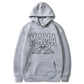Light gray Mama Est. 2025 hoodie with bow design and kangaroo pocket in size M - Light Gray