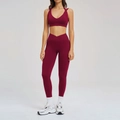 Zweiteiliges Yoga-Set in Weinrot mit Cross-Taille Leggings und V-Ausschnitt Sport-BH - S / Kirschrot