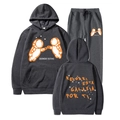 Dark gray Ivan Cornejo tracksuit set with orange astronaut graphic and Spanish text print - Dark Gray