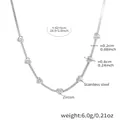 Silver finish snake chain necklace with heart charms and sparkling cubic zirconia - 42+5cm / Silver Zircon Heart Necklace (P1180)