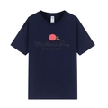 Navy blue cotton T-shirt featuring pink rose print and Mother's Day Brunch text design - XS / Tops / Navy Blue