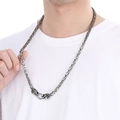 Collana da uomo punk vintage con testa di leone, catena reale argento e doppi capi animali - Colore Acciaio (KN113575-Z)
