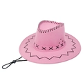 Rosa Western Cowboyhut mit schwarzen Ziernähten und verstellbarer Kordel für Herren - M (56-58cm) / Rosa