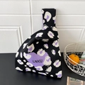 Borsa tote in maglia nera e viola con motivo leopardato e manico singolo - Pois Colorati Nero