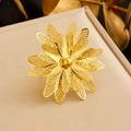 Gold-plated stainless steel hollow floral mesh ring displayed on a velvet jewelry box - Multi-layer Mesh Hollow Floral Style (R561)