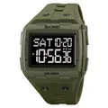 Classic square digital sports watch in olive green finish with 50M water resistance - Army Green