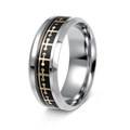 Macro detail of men's stainless steel wide ring with golden crosses on black inlay - US 6 / Black Gold