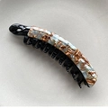 Banana hair clip with brown amber tortoiseshell pattern on a black base - Large / Large Teal Brown Pattern