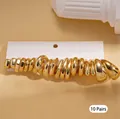 Set of 10 pairs of trendy gold-plated C-shaped oval hoop earrings for women - 53# Steel Pin (20-Piece Set) / Gold
