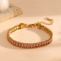 Adjustable 18k gold plated titanium steel bracelet with elegant pink round rhinestones - Gold Pink Zirconia (K207)