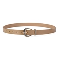 Khaki faux leather belt with horseshoe buckle and vintage metallic bead texture detail - Khaki