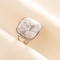 Macro shot of silver stainless steel ring featuring a square white marble stone inlay - Silver Base-White Marble