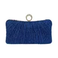 Pochette de soirée plissée bleu marine avec texture pailletée et fermoir à strass - Bleu