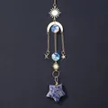 Bohemian gold crescent moon and sun suncatcher with blue sodalite stone pendant - Blue Variegated Stone Five-pointed Star Wind Chime