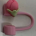Pink peach blossom silicone straw cover cap for 8-10mm straws compatible with Stanley - Style 12