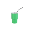 Green 3oz mini stainless steel tumbler with clear lid and curved metal straw - Green