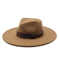 Classic camel wool fedora hat with brown satin ribbon and bow for autumn winter fashion - M (56-58cm) / Light Coffee