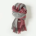 Sciarpa in misto cashmere a righe grigie e rosse con frange per l'inverno freddo - 200x70cm / Rosso Grigio