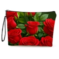 Cosmetic bag featuring full red rose print with black zipper and wristlet strap - Vivid Red Rose Cluster (xy-051-2) / With Webbing Handle
