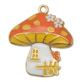 Emaillierter Pilzhaus-Anhänger aus Metall in Orange und Gelb mit goldenen Umrissen - 30x27mm Pilzhaus (20284)