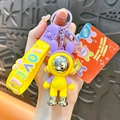 Simpatico portachiavi astronauta coniglio meccanico giallo e viola con cinturino LOVE - Ciondolo Coniglio Meccanico a Blocchi di Colore Giallo