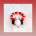 Weihnachtliches Haustierhalsband mit roten Filzbällen und grüner Schleife für Tiere - Pom Pom Geweih / S (30cm)