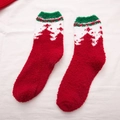 Thick coral fleece Christmas socks featuring red color with snowflake and tree patterns - One Size / Red Christmas Tree