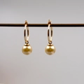 Dettaglio orecchini a cerchio dorati con perle dorate dei mari del sud rotonde e lucide - Orecchini / 10mm / Oro