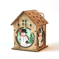 LED wooden Christmas house pendant with snowman and star cutouts for tree decoration - Single Roof Snowman Style