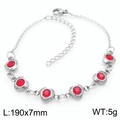 Silver stainless steel heart bracelet with red zircon inlay in 190x7mm dimensions - Silver/Red (KB183074)