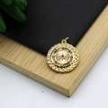 18K gold plated vintage sunburst pendant with central red gem and colorful stones - Multicolor Stone Woven Round Charm Style