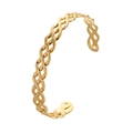 Elegant gold titanium steel open bangle featuring a geometric hollow woven chain design - Y592-1 Gold Lattice Mesh