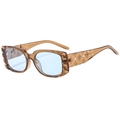 Lunettes de soleil carrées rétro avec monture thé et verres bleus vues de profil à 45 degrés - Monture Thé Verres Bleus