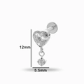 Titanium flat back stud earring with dangling heart and round cubic zirconia 12mm - Heart Pendant Style (6#) / Silver
