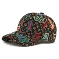 Classic black jacquard baseball cap with gold monogram and colorful heavy embroidery - Adjustable / Black