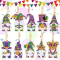 10-piece Mardi Gras Gnome DIY diamond painting keychain set in purple, green and gold colors - YS-24 Mardi Gras Carnival (10Pcs)