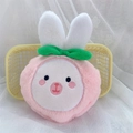 Close-up of pink plush pig-rabbit pouch with white ears and soft embroidered face detail - Peach Rabbit Coin Purse