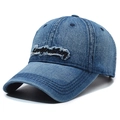Distressed dark blue denim baseball cap with New York City embroidery and vintage finish - Adjustable / Dark Blue (Black Embroidery)