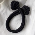 Elastic black hair tie with double knot design made of durable high-stretch fabric - Black