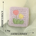 Light purple knitted flower patch with pink and yellow floral embroidery, 4.7cm size - Purple Square Frame Flower