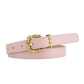 Pink PU leather belt with gold bamboo buckle and fine stitching detail for women - Pink