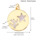 Pendentif en laiton doré avec incrustation de coquillage, étoile de mer et corail - Pendentif Rond Corail Étoile de Mer Or