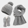 Conjunto de invierno de 3 piezas con gorro con pompón, bufanda y guantes táctiles gris - Gris