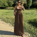 Damen Sommer Jumpsuit in Braun mit weitem Bein, rückenfrei und mit schmalen Trägern Design - S / Braun