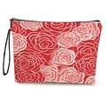 Neceser de maquillaje floral con fondo rojo, rosas blancas y asa de cremallera negra - Estilo Rosa Blanca con Fondo Rojo / 17*25cm